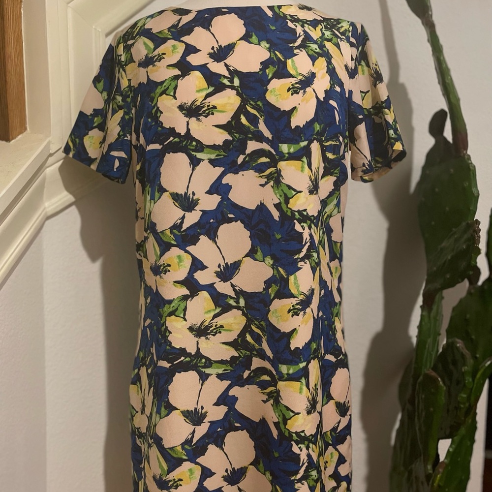 J Crew Floral Print Short Sleeve Gallery Shift Dress in Size 10 Petite